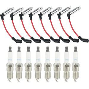 41-110 이리듐 스파크 플러그 및 M8-48322 와이어(5.3 6.0L 6.2L 쉐보레 GM-C Silve-rado Subu-rban Avalan-che Cadi-llac 에스컬레이드 유콘 시에라 V8 LS 트럭 레드 (8팩)