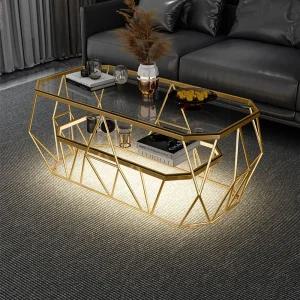 낮은 테이블 거실 소파 럭셔리 조명 골드 철제 책상 테이블(100x50x50cm) - 투명