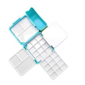 여행용 휴대용 수채화 물감 세트 24-웰 빈 팔레트 페인트 믹싱 트레이 블루