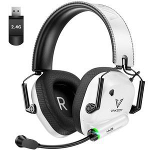 PC, PS5, PS4, Mac, 스위치용 베이키 무선 게이밍 헤드셋, 노이즈 캔슬링 마이크 포함 헤드폰, 2.4GHz USB 동글, 블루투스 5.4, 50mm 드라이버 스테레오 사운드, 쿨 라이트, 50H 배터리(화이트)