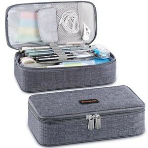 홈큐브 필통 대용량 펜 마커 홀더 파우치 박스 메이크업 백 옥스포드 천 학교 사무실용 지퍼가 달린 대형 수납 문구 정리함 - 다크 그레이