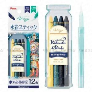 [셀러에이드]펜텔 수채스틱12색+브러쉬_수채 색연필 크레용 다꾸