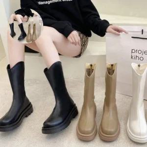 (제스트)미들부츠 여성 앵글 가죽신발 워커 통굽 미들부츠