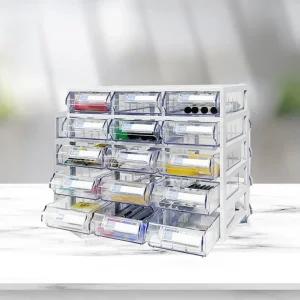 책상 미니 문구 장 스마트 플라스틱 수납 사무실 정리 함 소품 투명 가로3칸 세로5칸