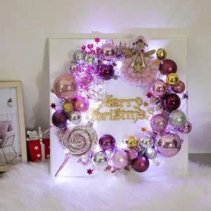 /플라워트리 크리스마스 액자 벽 장식 LED 분홍리스 캔버스 30cm