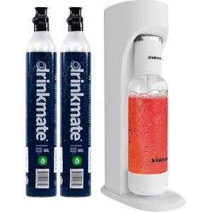 드링크메이트 옴니피즈 탄산수 및 탄산음료 메이커, 탄산음료, 버블업 번들 - 60L CO2 실린더 2개, 병 1개, 피즈 인퓨저(클래식 화이트) 포함