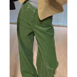 여성 와이드 녹색 골덴바지 팬츠 데일리 출퇴근룩