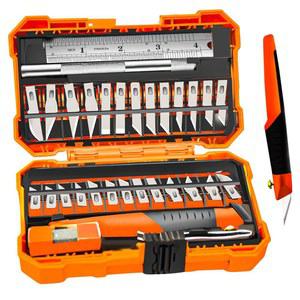 NOEAIKE 31-Pcs Exacto 나이프 세트, 핀셋이 있는 정밀 취미 그라인드스톤, 스틸 자, 제작, 모델링, 조각용 SK5 블레이드, 스텐실-크래프트 아름다운 플라스틱 케이스 보관