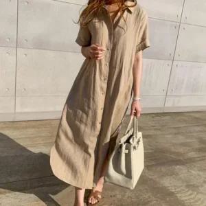 여성 여름 러블리 임부복 린넨 반팔 롱 셔츠 원피스 셔츠원피스 롱셔츠원피스 원피스