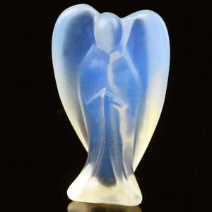 오팔라이트 천사 크리스탈 조각상 손으로 조각한 광택 피규어 힐링 화이트 귀여운 수호천사 장식 오피스 책상 크리스마스 명상 영적 선물