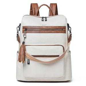 여성용 슈리 15.6인치 노트북 백팩 - 대형 가죽 여행용 휴대용, 방수 캐주얼 대학 업무용 지갑, 베이지색 갈색 포함