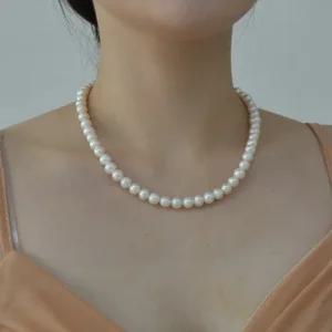 천연 담수진주 목걸이 기본 스타일 3A 8mm 자연진주 실버 쥬얼리
