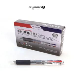 모닝글로리 슬립온 3색 볼펜 0.7 (화이트) 1다스 (12개입)3컬러 문구용 사무용 학생 필기 3펜 3볼