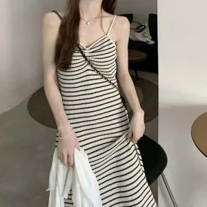 스트라이프 끈나시 니트원피스 여름 가을 이너/