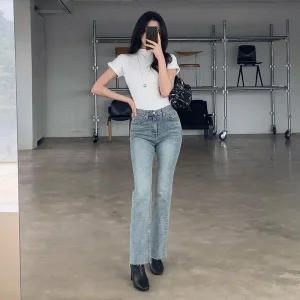 [하프클럽/]여성 단색 레이온 스판 하프넥 기모 반팔 티셔츠