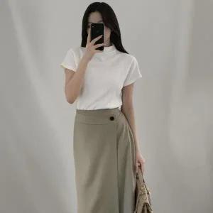 [하프클럽/]여성 레이온 스판 반목 반팔 세미크롭 티셔츠
