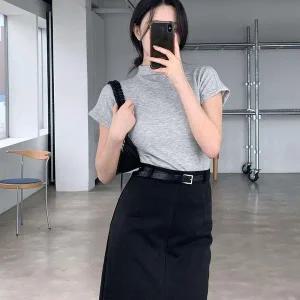 [하프클럽/]여성용 기본 레이온 스판 반목 기모 티셔츠