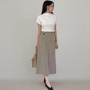 [하프클럽/]여성 클래식 심플 A라인 랩 하이웨스트 롱 스커트