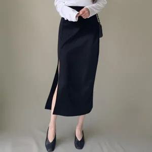 [하프클럽/]여성용 롱 스커트 사이드 슬릿 레이온 스판 데일리 스타일