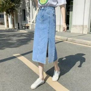 절개 디자인 청스커트 데일리 패션 데님 롱스커트