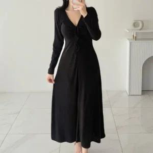 [하프클럽/]여성 귀여운 스웨터 V넥 롱 잔주름 원피스