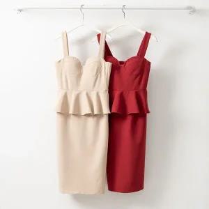 [하프클럽/]여성 페플럼 글램 슬림 중간 프릴 원피스