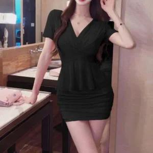 [하프클럽/]여성 시스루 셔링 슬림 미니 반팔 원피스