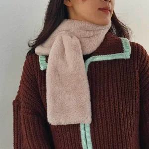 페이크퍼 미니 목도리 머플러 베이지 겨울 여성