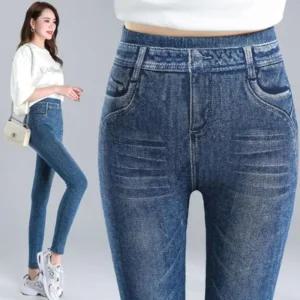 [아우트]페이크 데님 쫀쫀 블랙진 쫄바지 청 레깅스