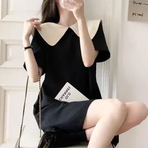 [아우트]예쁜 배색 빅카라 러블리 블랙 원피스