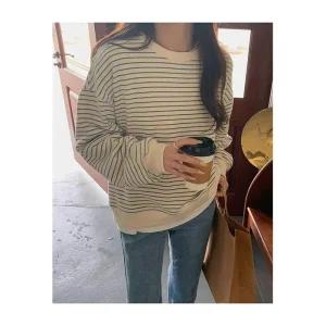 [아우트]스트라이프 단가라 맨투맨 루즈핏 베이직