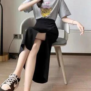 [아우트]옆트임 롱기장 데님스커트 실키 스커트