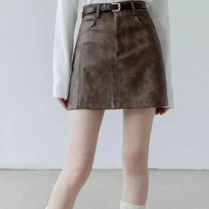 [아우트]레더 미니 가죽스커트 스커트 벨트 포함