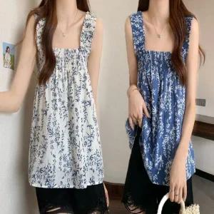 [아우트]여름 스모크 밴딩 시원한 패턴민소매 나시