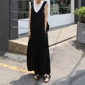 [아우트]원단 미니원피스 레이어드 U넥 점프 수트