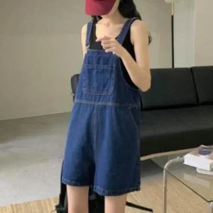 [아우트]오버롤 점프수트 멜빵 청 바지 반바지