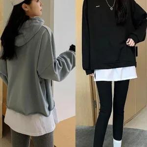 [아우트]무지 레이어드셔츠 스커트 페이크 레이어드