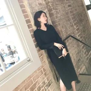 [아우트]슬림핏 골지 니트 롱 가을원피스 원피스