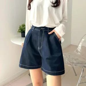 [아우트]반바지 A라인 스티치 데님 4부 JB-13005