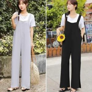 [아우트]와이드 오버롤 키작녀바지 민소매 점프수트