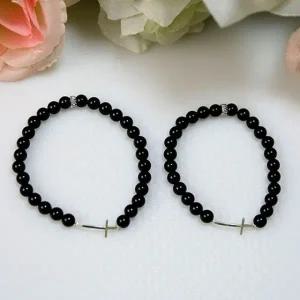 실버 가는 십자가 남자 여자 커플 원석 팔찌