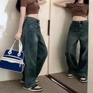 [아우트]워싱 하이웨스트 루즈 청바지 Y2K