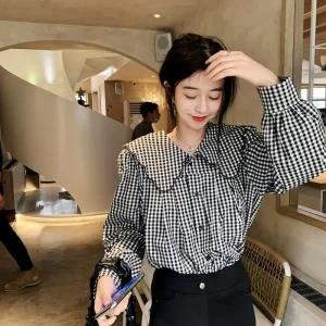 [아우트]패턴 루즈핏 빅카라 유니크블라우스 체크