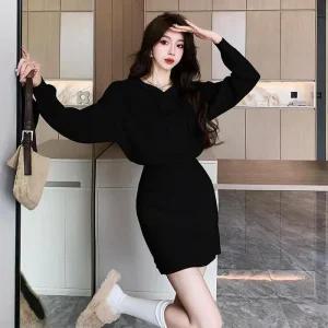 [아우트]키작녀원피스 귀여운원피스 골지 미니 니트
