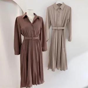 [아우트]플리츠 카라 벨트 롱 카라원피스 원피스