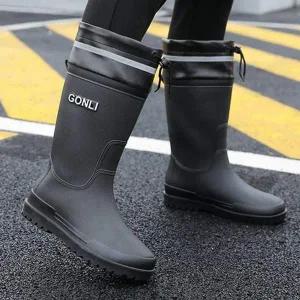 방수 스트링 남성 장화 반사띠 롱 레인부츠 작업화