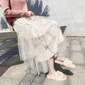 [아우트]스커트 편한 옆리본끈 레이스