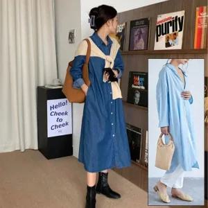 [아우트]외출복 포켓 원피스형 셔츠원피스 롱셔츠