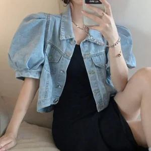 [아우트]어깨 벌룬 여름청자켓 패션 숏자켓 청자켓