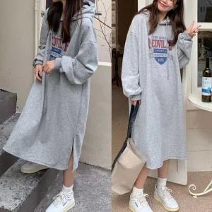 [아우트]강아지 산책 집앞 루즈핏 후드 면 원피스